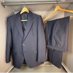 Vintage Cromwell Ltd 3 Piece Suit Mens 44R Navy Blue Vest Pants 36x31 Korea